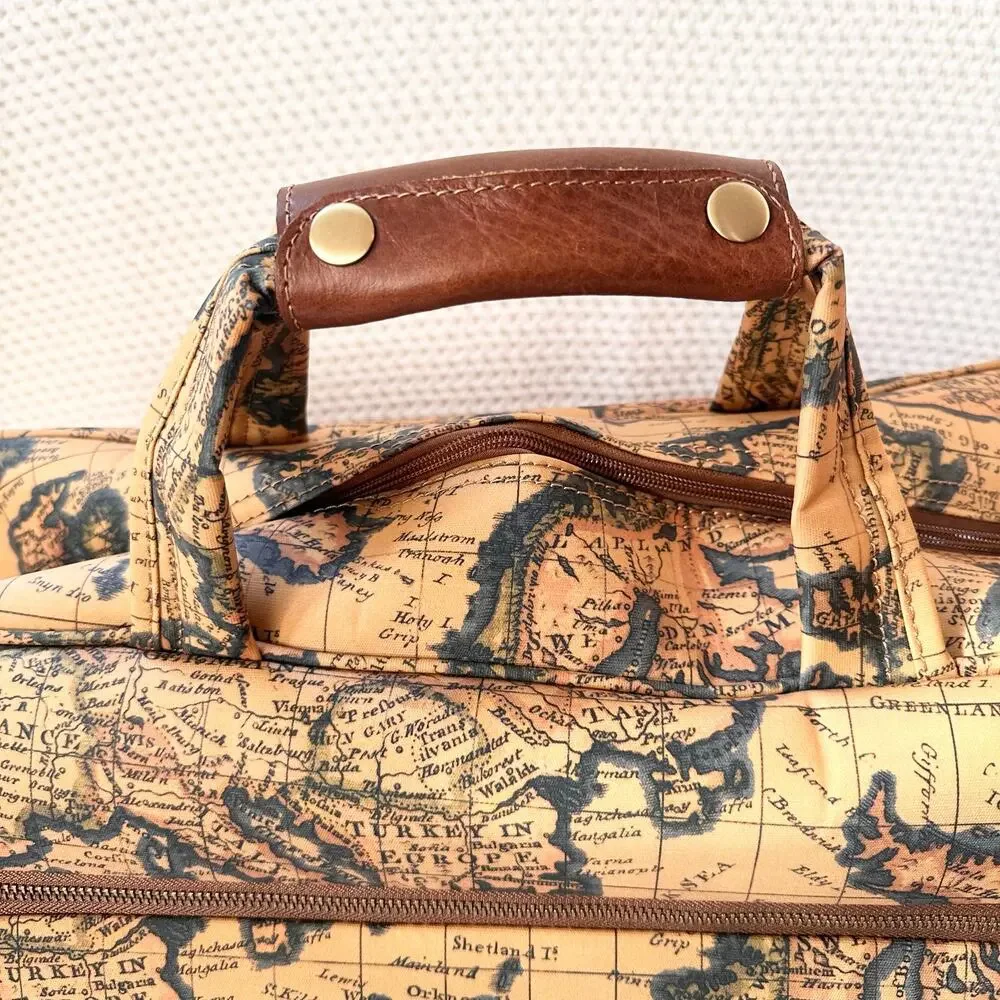 Patricia Nash European Map Tan Yellow Sibillini Small Trolley Overnight NWOT